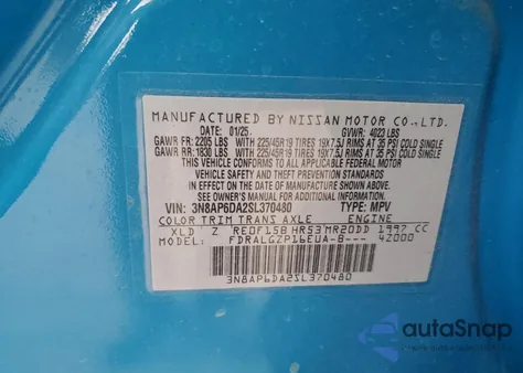 2025 Nissan Kicks Sr z USA, uszkodzony, nr VIN 3N8AP6DA2SL370480